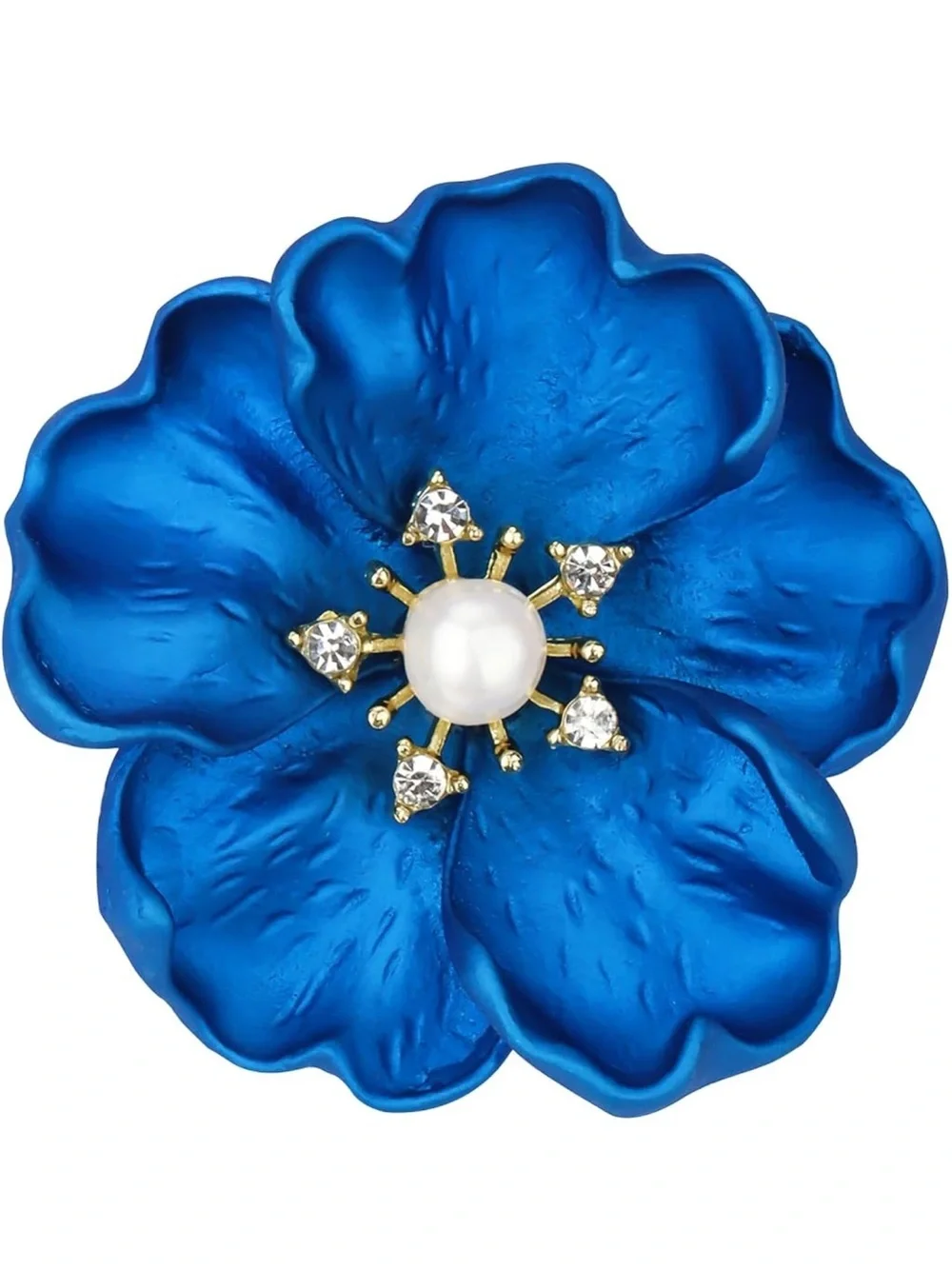 Anthropologie Blue Floral Pearl & Crystal Brooch